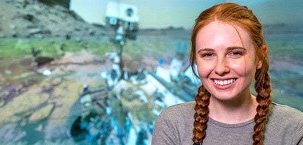 Madison Morris with Mars rover