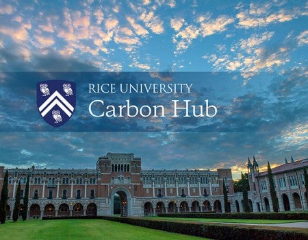 Carbon Hub logo above photo of Lovett Hall